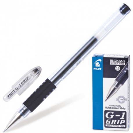 Ручка гелевая Pilot BLGP-G1-5 черная с резиновой манжеткой с толщиной линии 0,3 мм