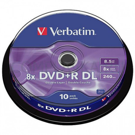 Носители информации Verbatim DVD+R DL 8,5Gb 8х Cake 10 штук