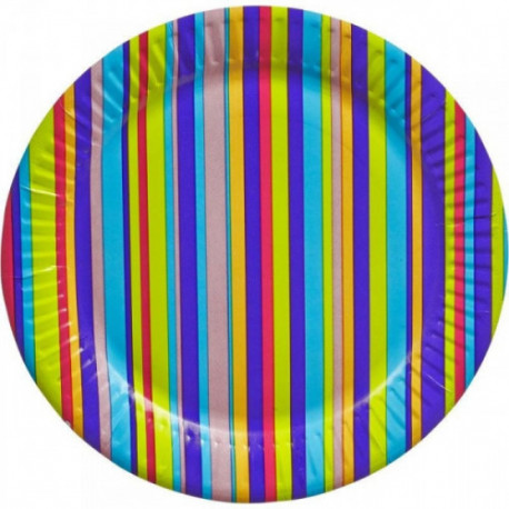 Тарелка одноразовая Джайв бумажная разноцветная с диаметром 180 мм 6 штук в упаковке
