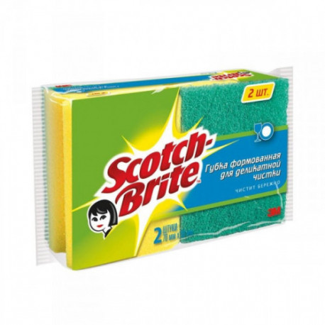 Губки для деликатных поверхностей 3M Scotch-Brite 2 штуки в упаковке абразивные желтые 90х70х45 мм