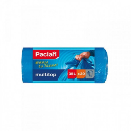 Пакеты для мусора на 35 литров Paclan multitop с завязками синие (10.5 мкм 64x50 см 30 штук в рулоне
