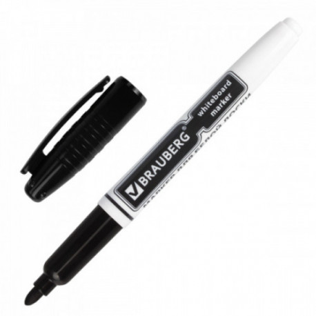 Маркер для досок BRAUBERG с клипом, эргономичный корпус, круглый наконечник 4 мм, черный, 150846