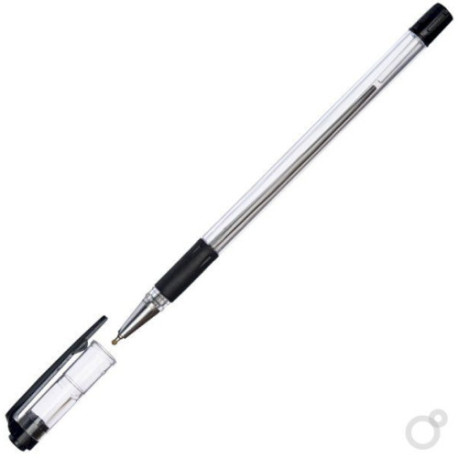 Ручка шариковая черная, 0,5мм, 0,7мм, манжетка, масляная, корпус прозрачный/черный, круглый, игольчатый наконечник, Workmate