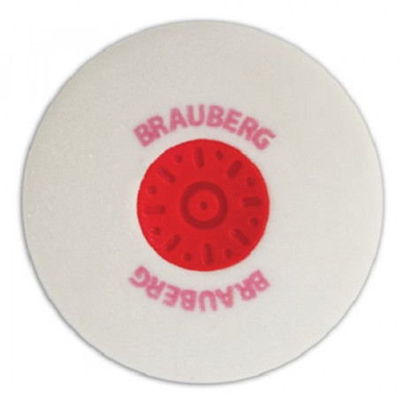 Ластик BRAUBERG "Energy", круглая, пластиковый держатель, диаметр 30 мм, белая, 222472