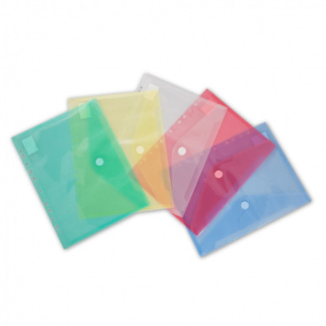 Папка-конверт на кнопке, A4, 180мкм, пластик, ассорти, перфорация