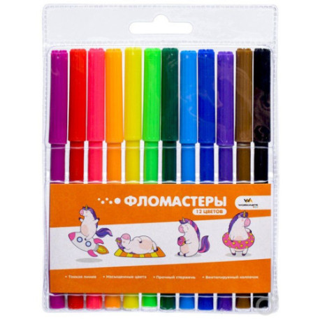 Фломастеры, 12 цветов, вентилируемый колпачок в цвет чернил, в пластиковом блистере, WORKMATE KIDS, 172120100