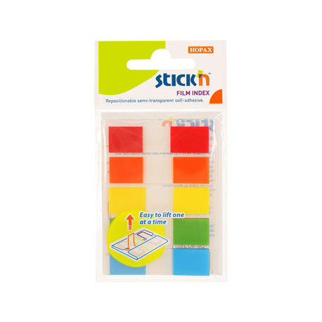 Клейкие закладки пластиковые Stick`n, 45x12 мм, 5 цветов, 5x20 листов, 100 закладок, цветной край, Z-сложение, европодвес