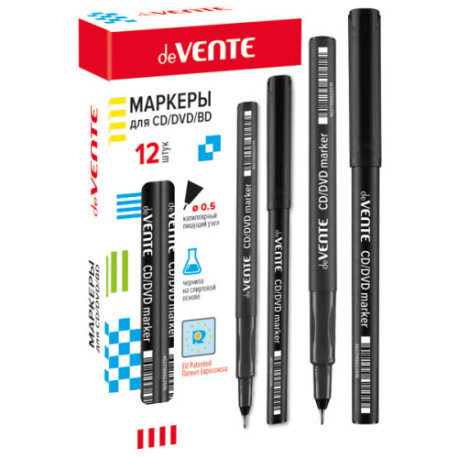 Маркер для CD и DVD, капиллярный 0,5 мм наконечник, ЧЕРНЫЙ, deVENTE
