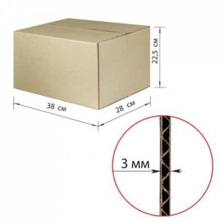 Короб картонный, длина 380 х ширина 280 х высота 225 мм, марка Т22, профиль В, FEFCO 0201 / ГОСТ, исполнение А, 440055