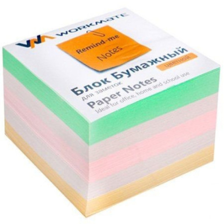 Блок для записей Workmate, 90х90х50 мм, офсет, проклеенный, цветной